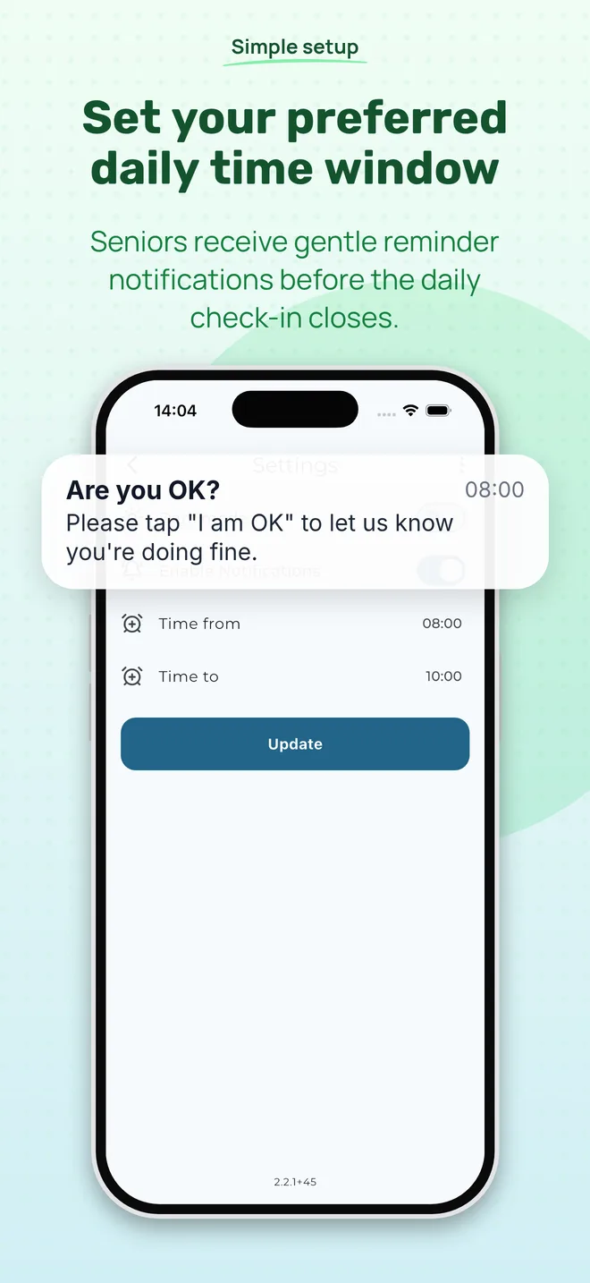 Screenshot of the I am OK app
